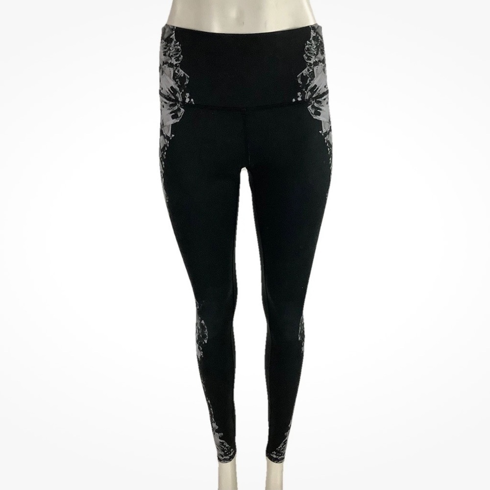 Alo Sz M Printed Leggings Black Full Length Yoga Workout Running Gym Pants